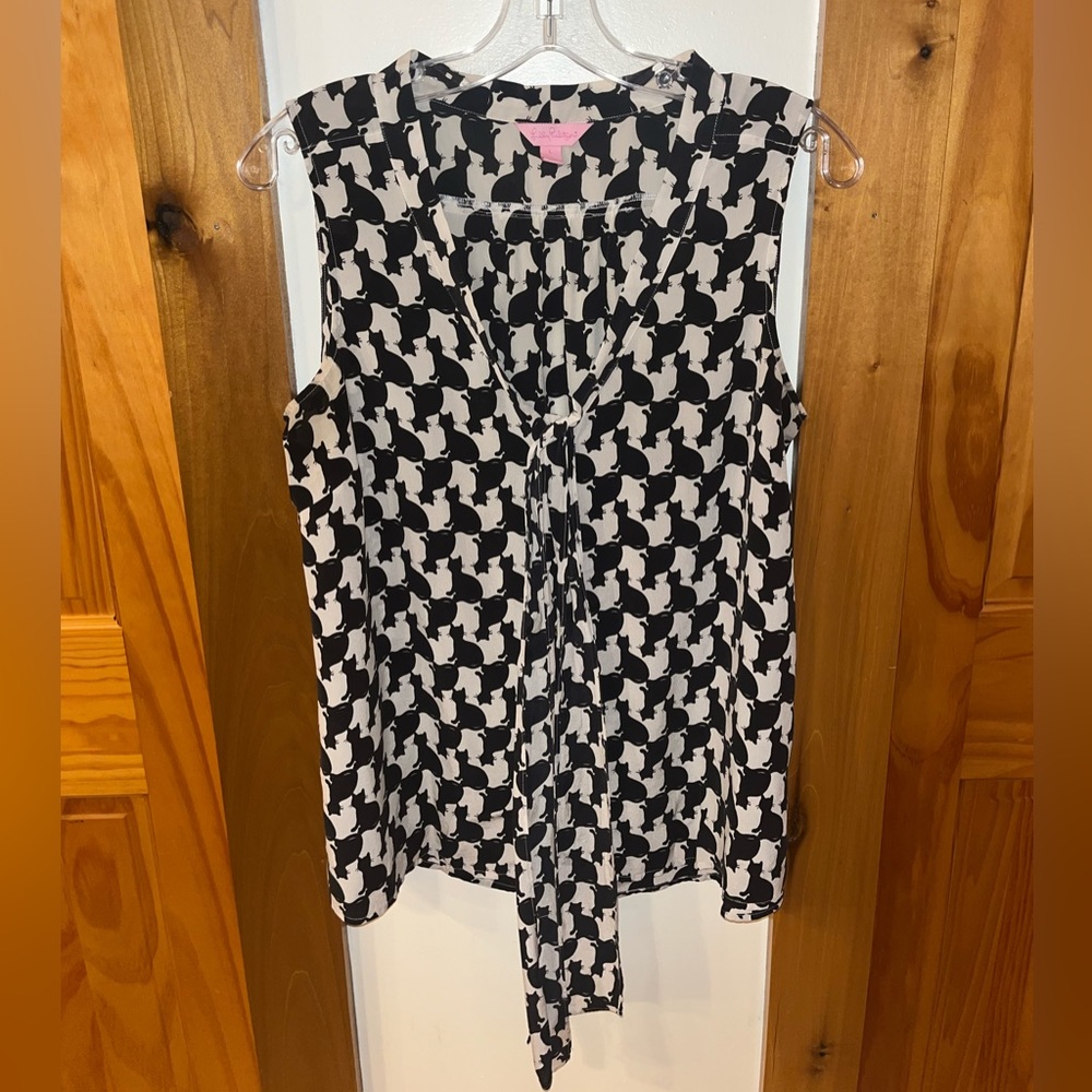 Lily Pulitzer Fancy Fest Black Cat Blouse | Size Large